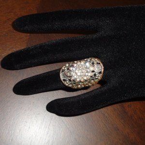 Flowery ring with faux crystals- costume jewelry